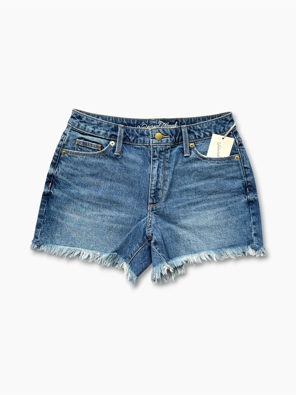 UNIVERSAL THREAD High Rise Denim Shorts 4 Blue Cutoff Frayed Hem Stretch‎ Casual